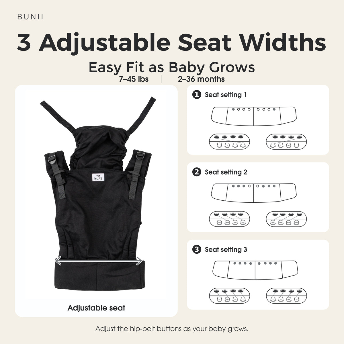 Bunii Baby Carrier - Soft Structured Carrier for Infants & Toddlers (Black)
