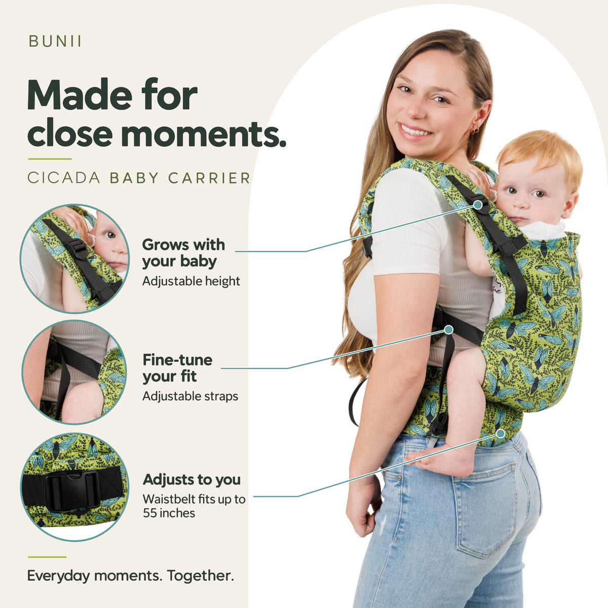 Bunii Baby Carrier - Soft Structured Carrier for Infants & Toddlers (Cicada)