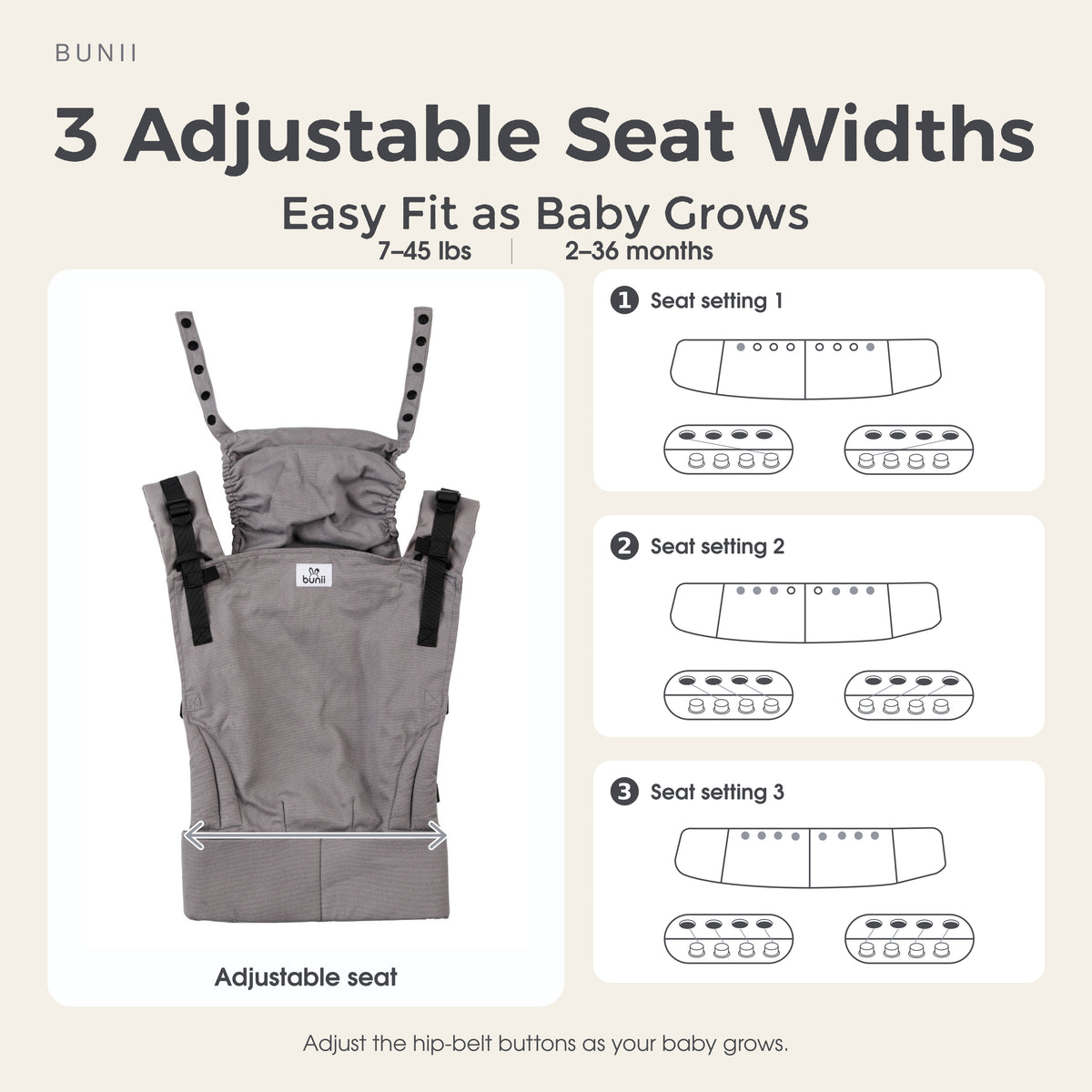 Bunii Baby Carrier - Soft Structured Carrier for Infants & Toddlers (Gray)