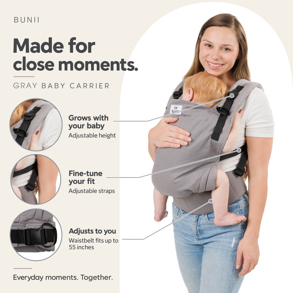 Bunii Baby Carrier - Soft Structured Carrier for Infants & Toddlers (Gray)