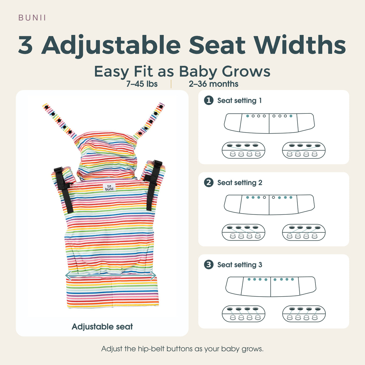 Bunii Baby Carrier - Soft Structured Carrier for Infants & Toddlers (Rainbow Stripes)