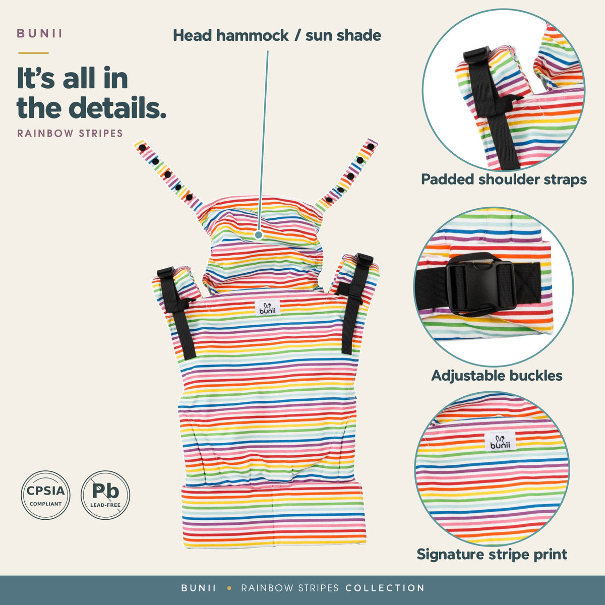 Bunii Baby Carrier - Soft Structured Carrier for Infants & Toddlers (Rainbow Stripes)