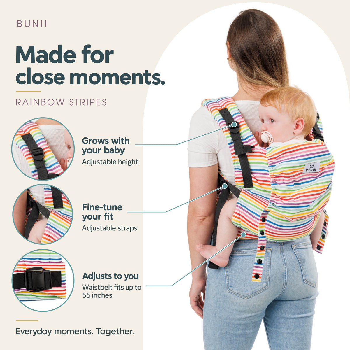 Bunii Baby Carrier - Soft Structured Carrier for Infants & Toddlers (Rainbow Stripes)