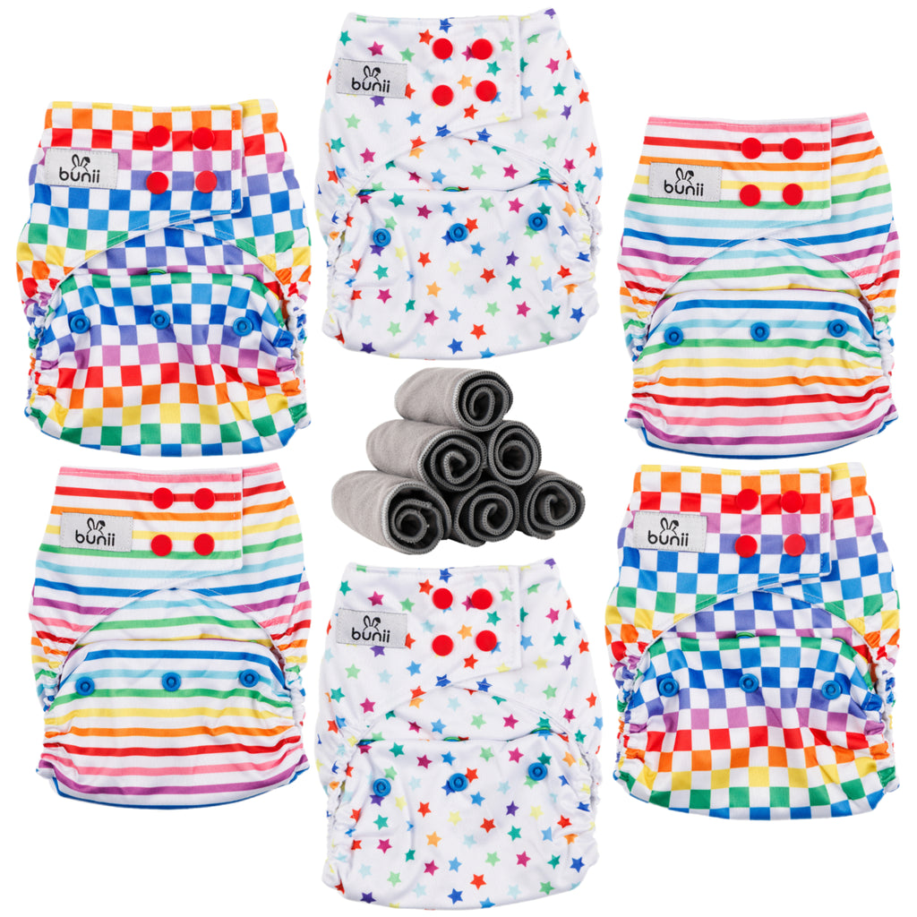 Bunii Cloth Diaper 6-Pack - Bright Rainbow