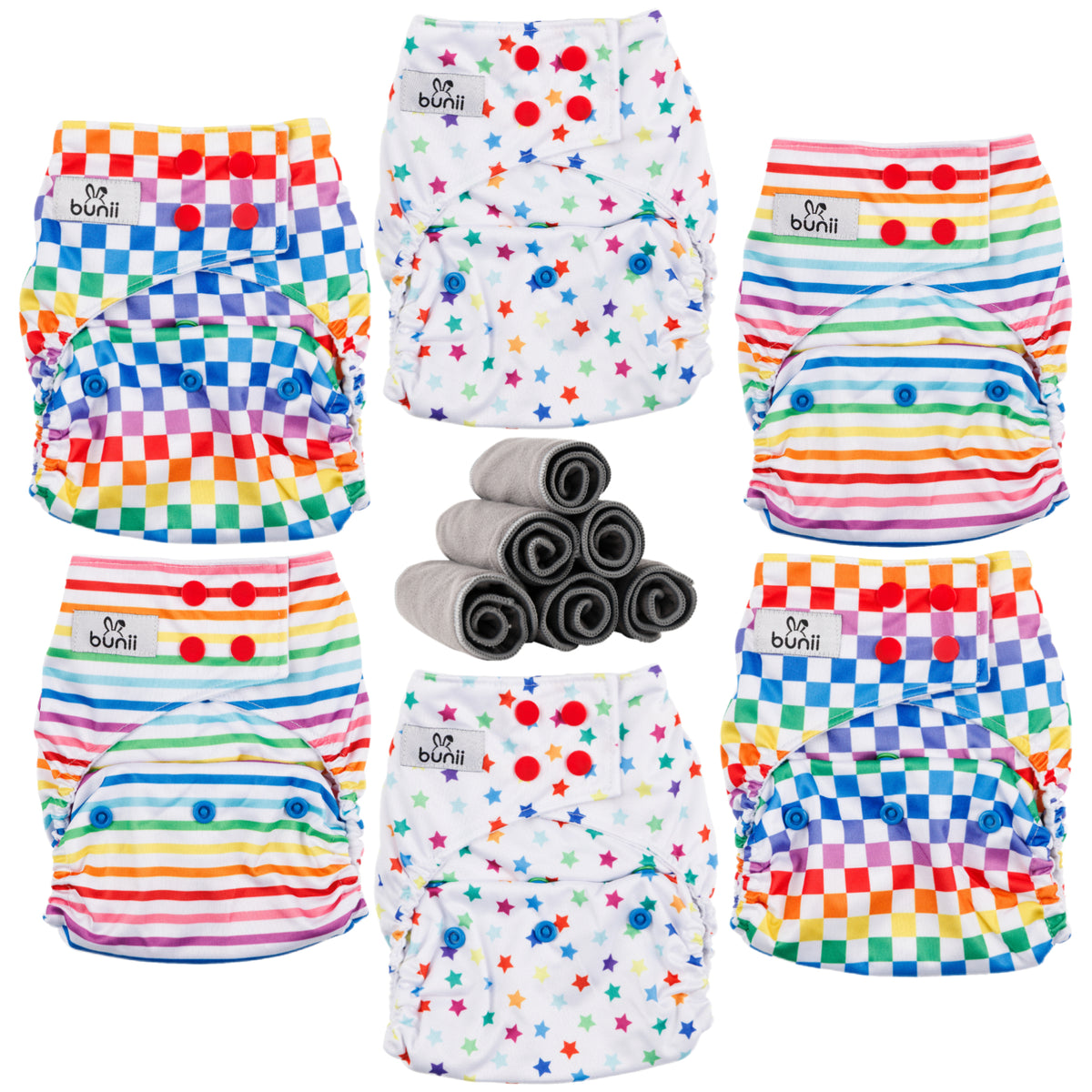 Bunii Cloth Diaper 6-Pack - Bright Rainbow