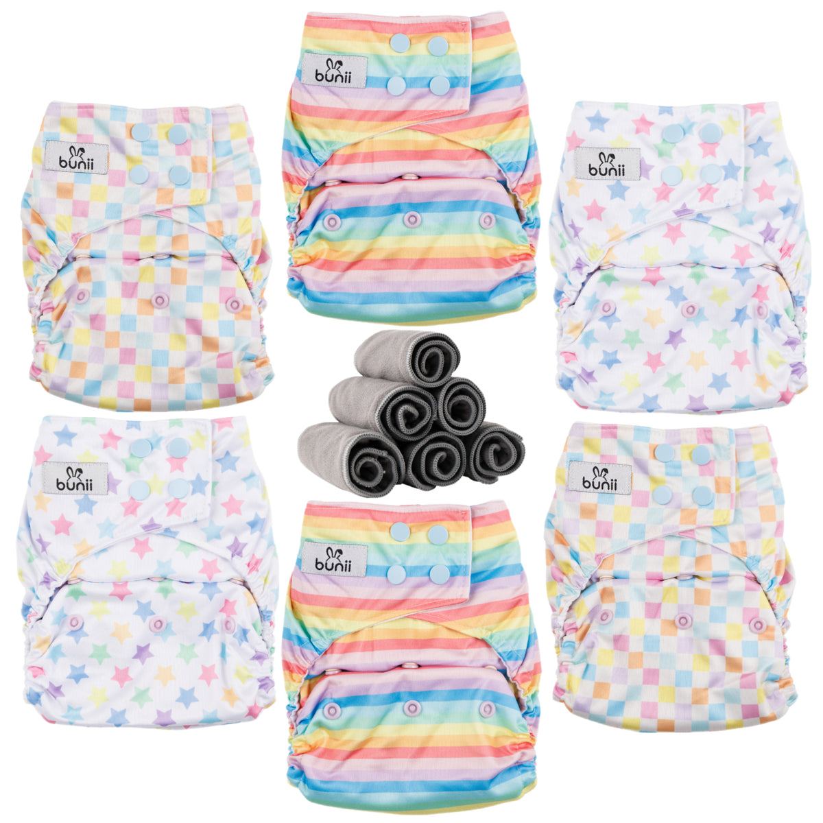 Bunii Cloth Diaper 6-Pack - Pastel Rainbow