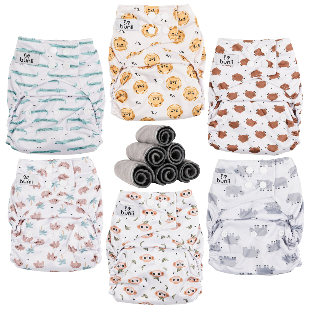 Bunii Cloth Diaper 6-Pack - Safari