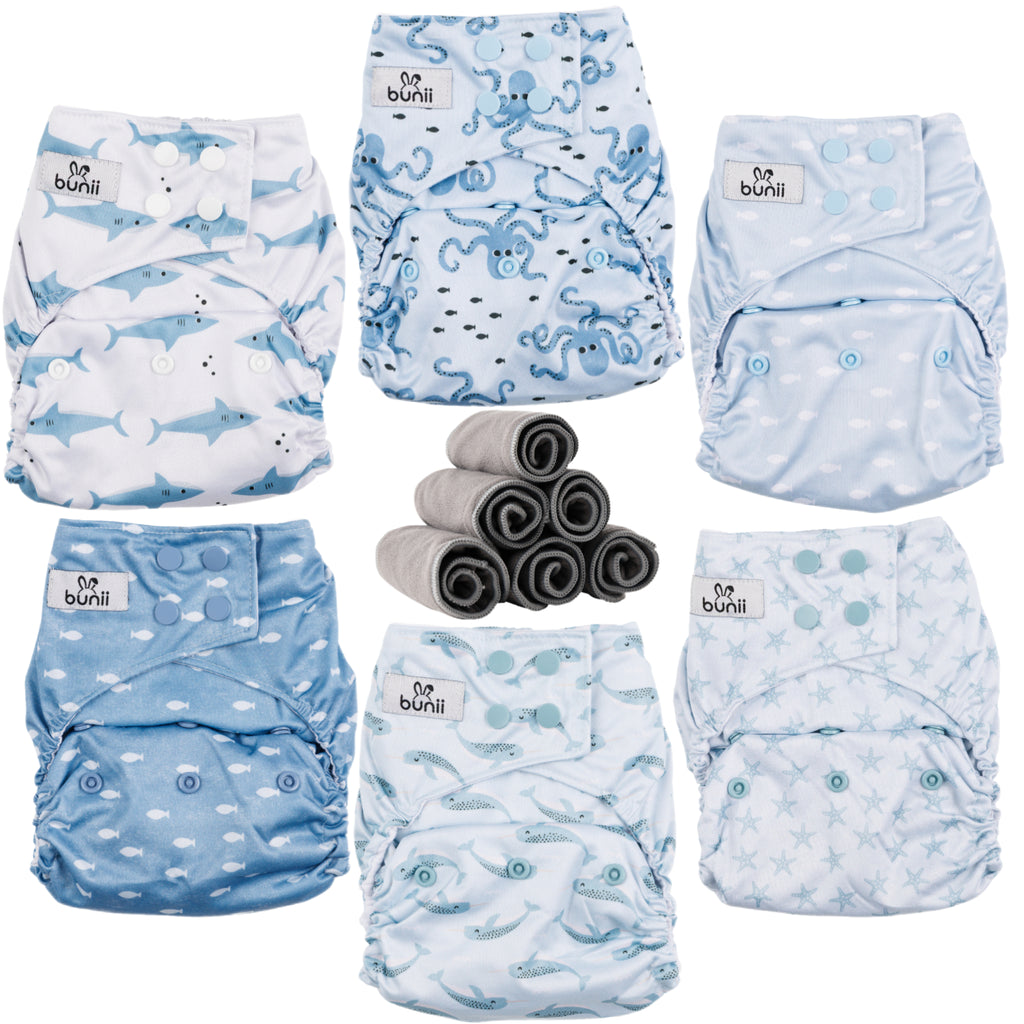 Bunii Cloth Diaper 6-Pack - Ocean Animals