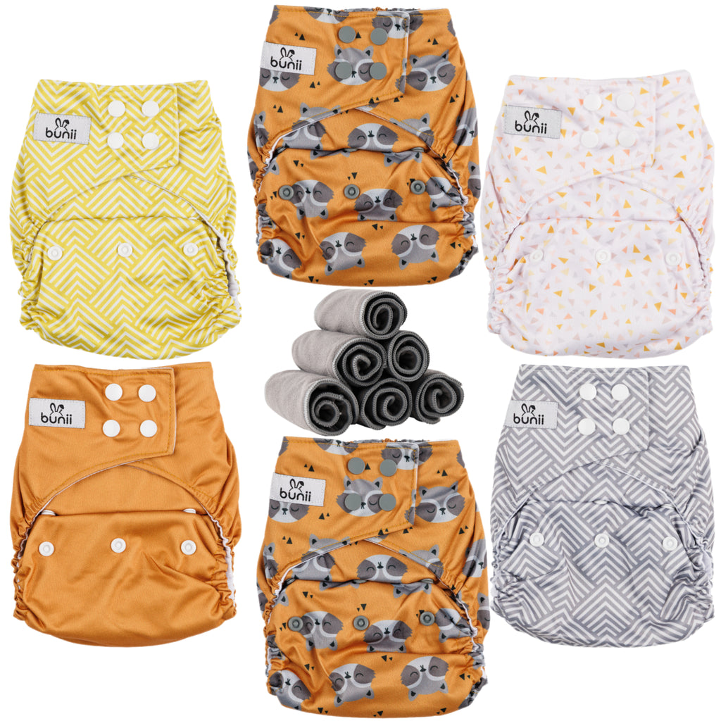 Bunii Cloth Diaper 6-Pack - Raccoons
