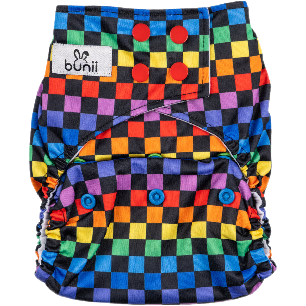Bunii Cloth Diaper - Dark Rainbow Checkered