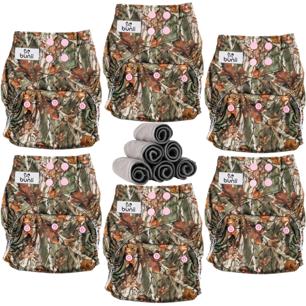 Bunii Cloth Diaper 6-Pack - Pink Camo