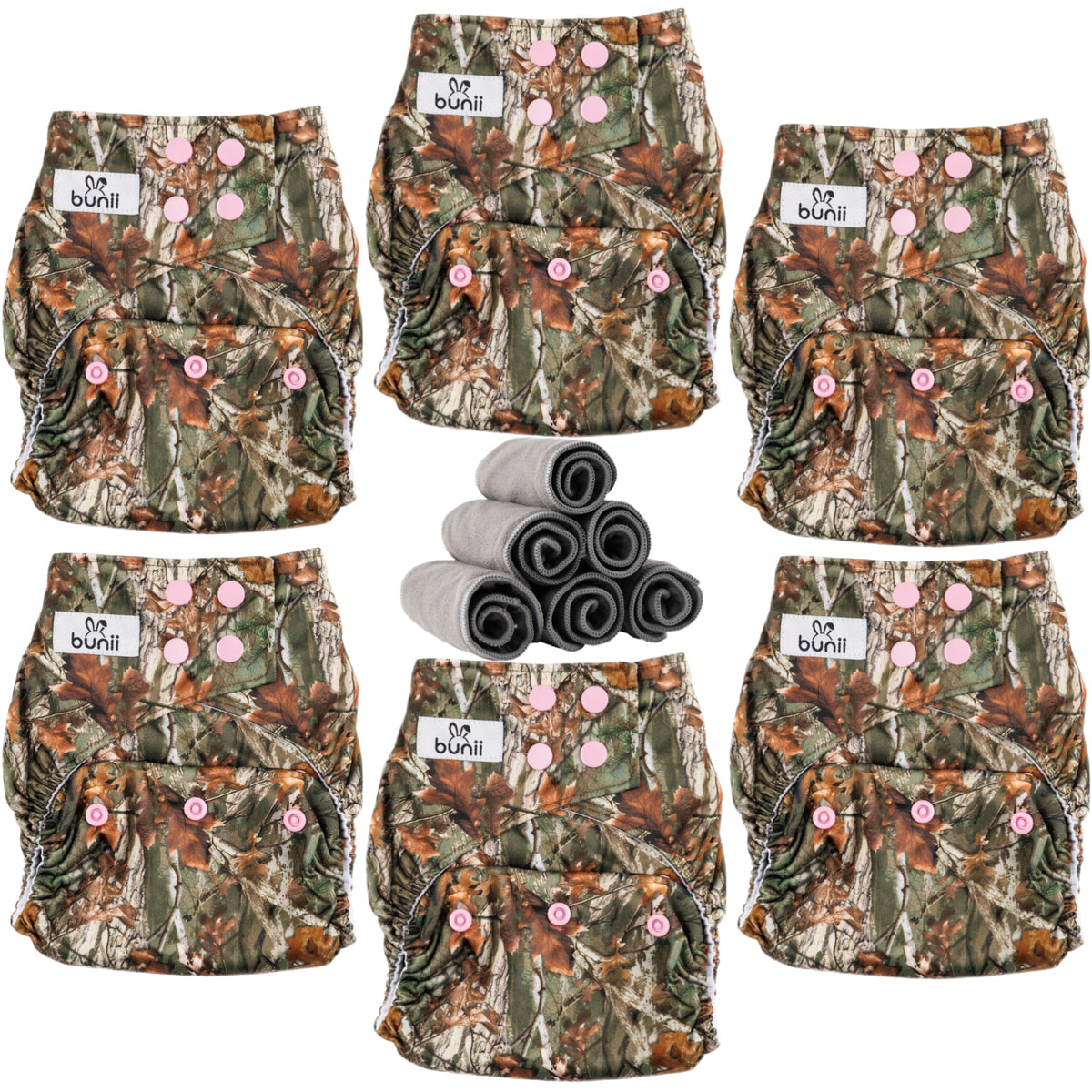 Bunii Cloth Diaper 6-Pack - Pink Camo