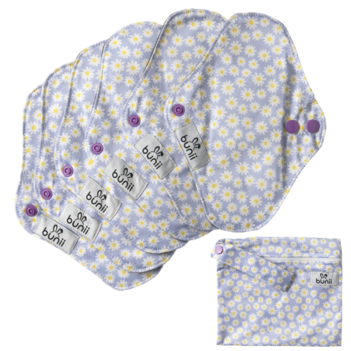 Bunii Reusable Menstrual Pads 6-Pack - Purple Daisy