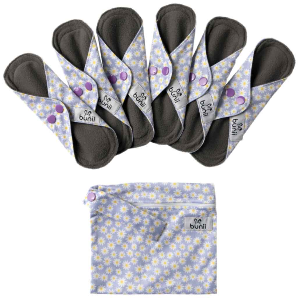Bunii Reusable Menstrual Pads 6-Pack - Purple Daisy