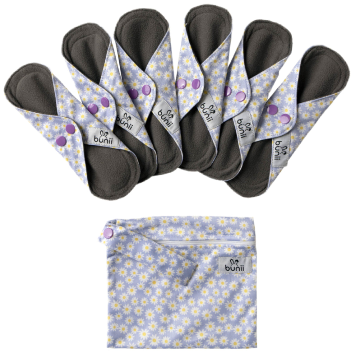 Bunii Reusable Menstrual Pads 6-Pack - Purple Daisy