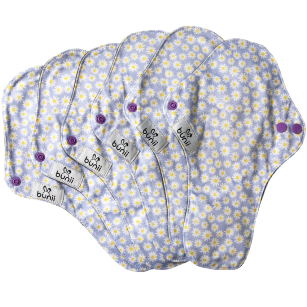 Bunii Reusable Menstrual Pads 6-Pack - Purple Daisy