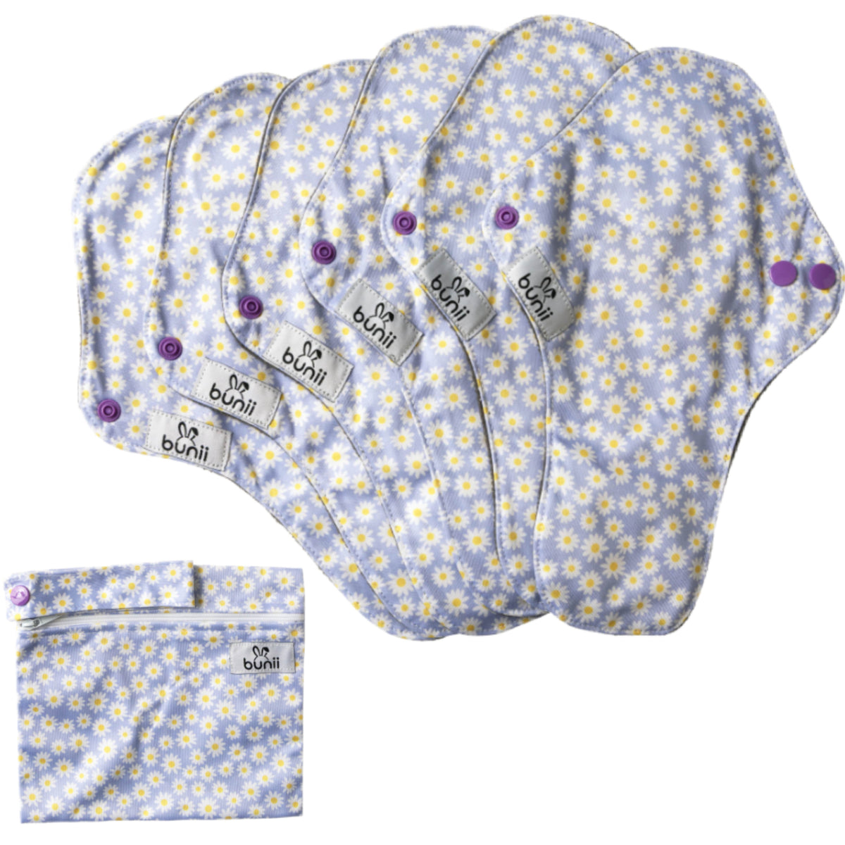 Bunii Reusable Menstrual Pads 6-Pack - Purple Daisy