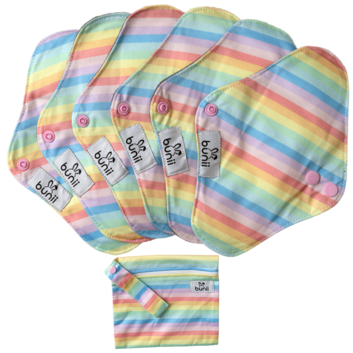Bunii Reusable Menstrual Pads 6-Pack - Pastel Rainbow