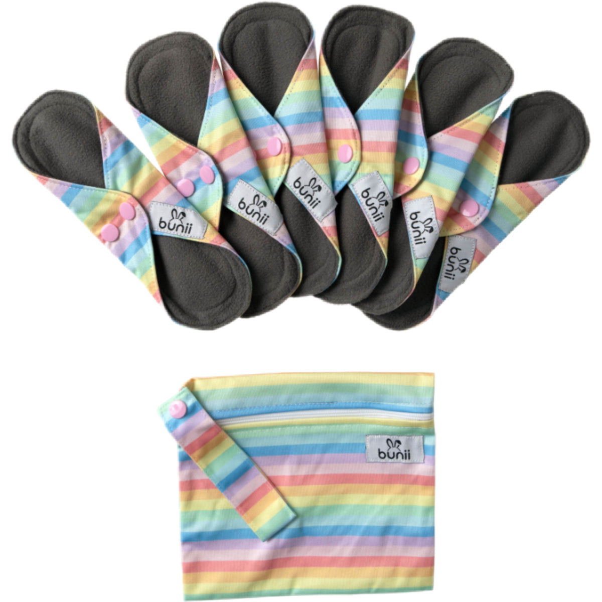 Bunii Reusable Menstrual Pads 6-Pack - Pastel Rainbow