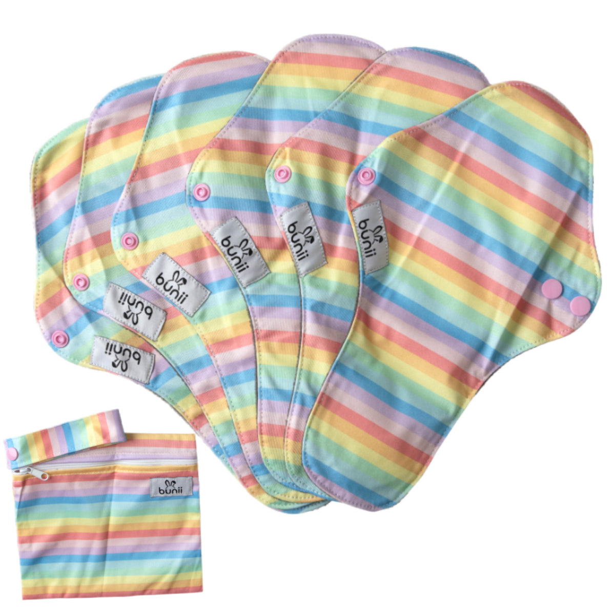 Bunii Reusable Menstrual Pads 6-Pack - Pastel Rainbow