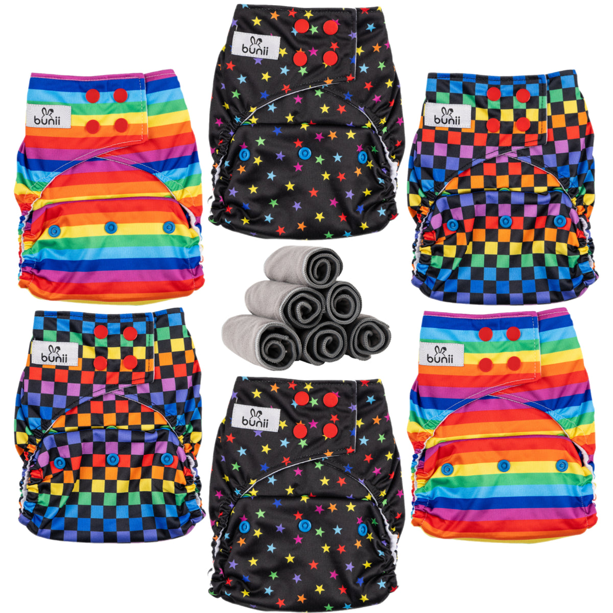 Bunii Cloth Diaper 6-Pack - Dark Rainbow