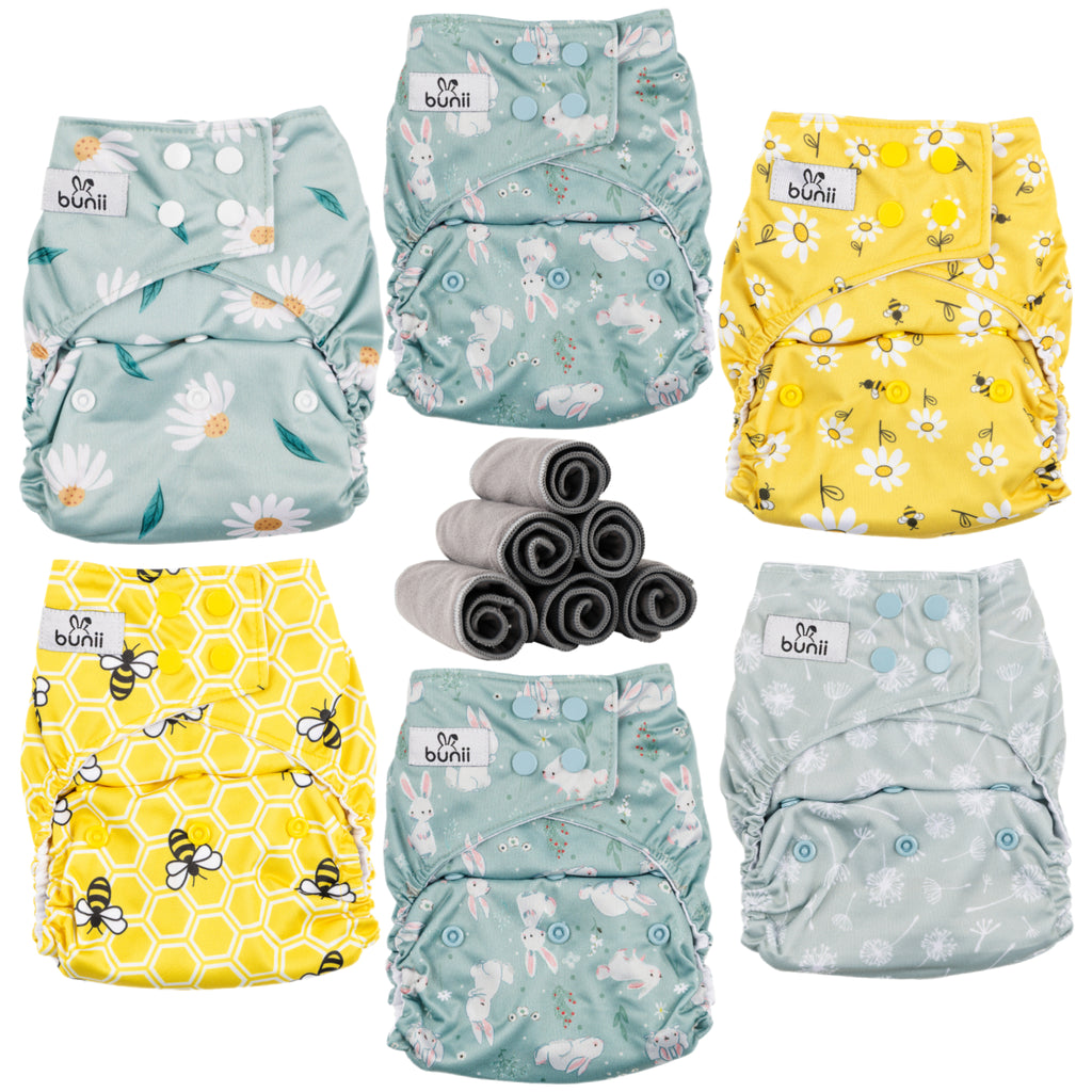 Bunii Cloth Diaper 6-Pack - Bunnies and Bees