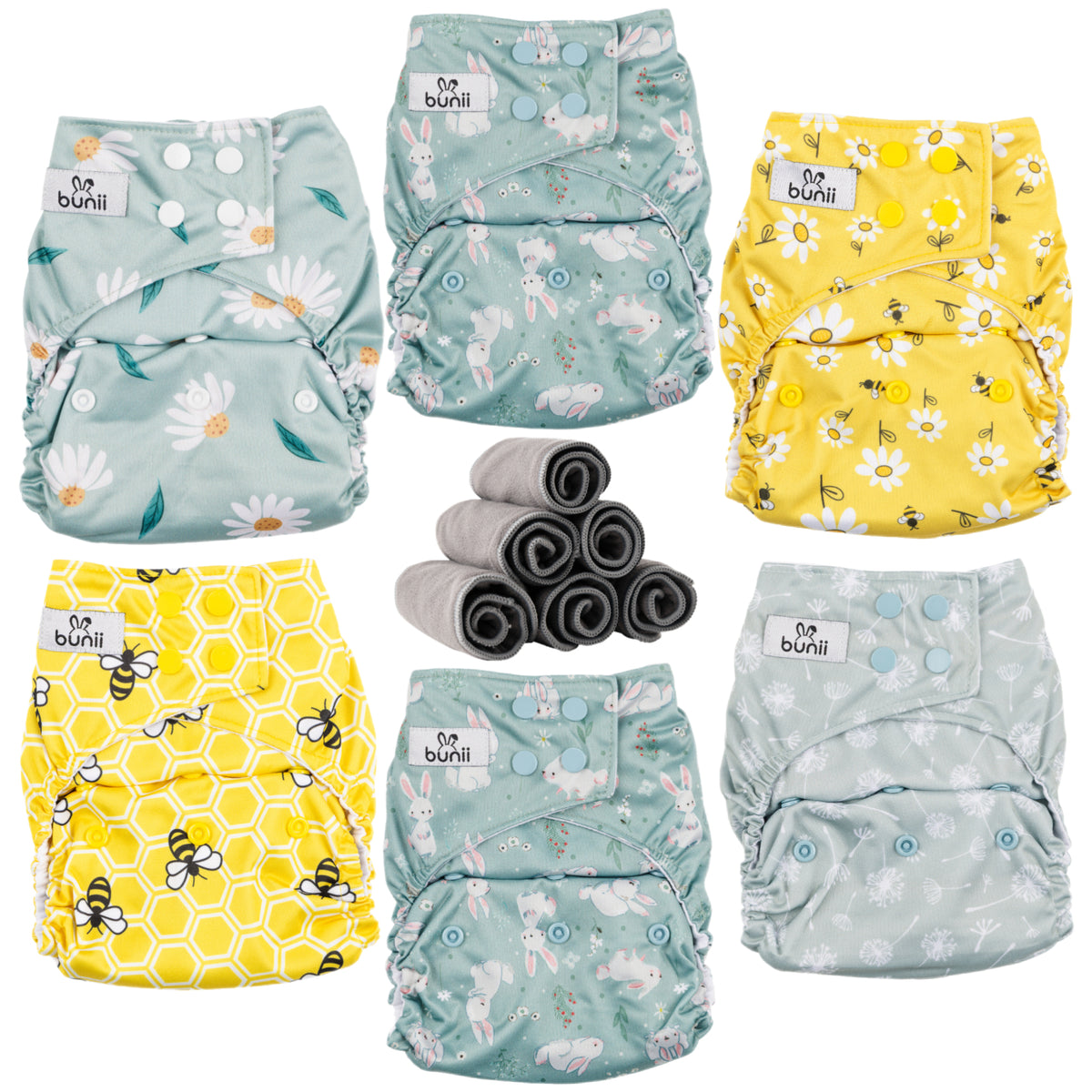 Bunii Cloth Diaper 6-Pack - Bunnies and Bees